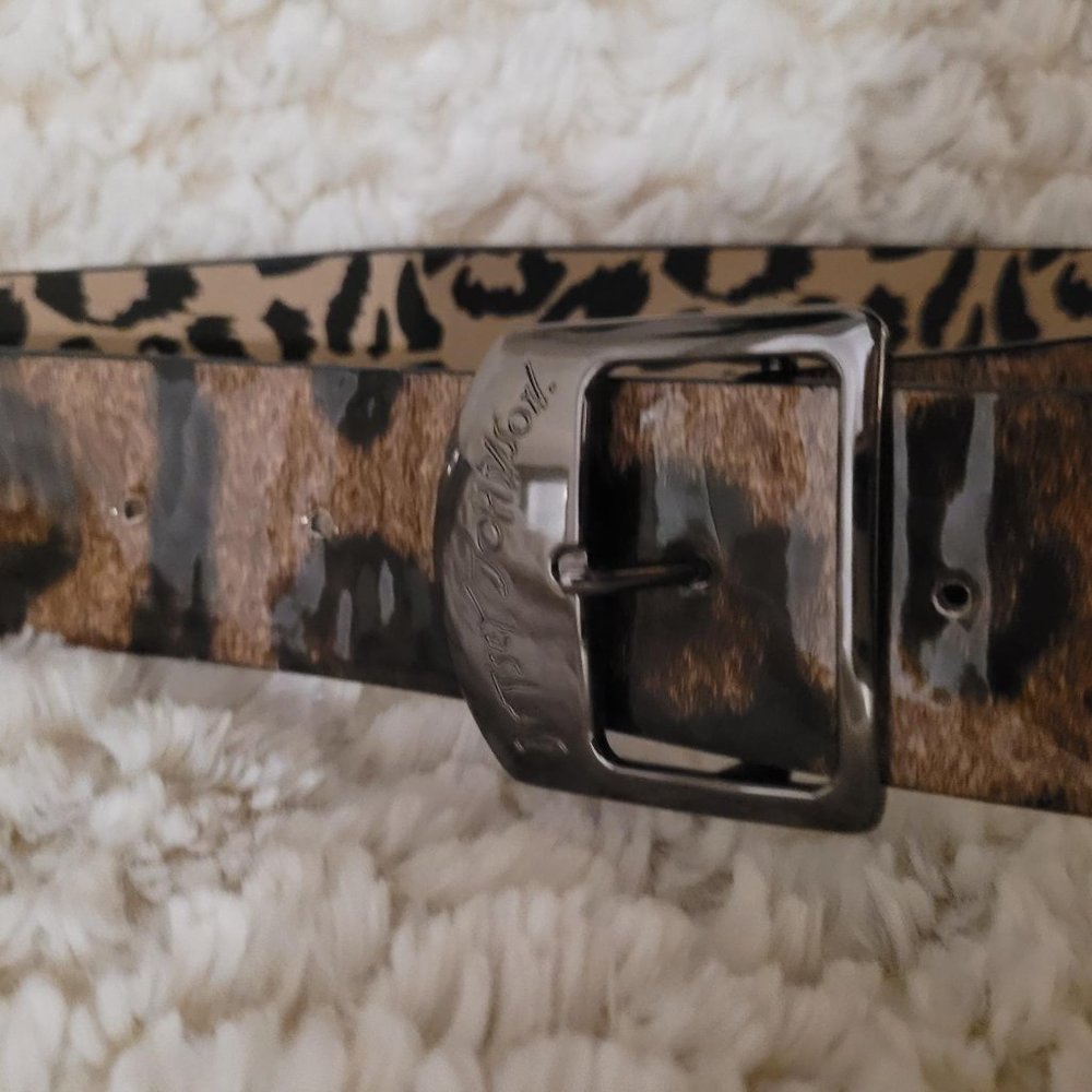 Betsey Johnson Women's Patent Leopard Print Waist Belt Size L